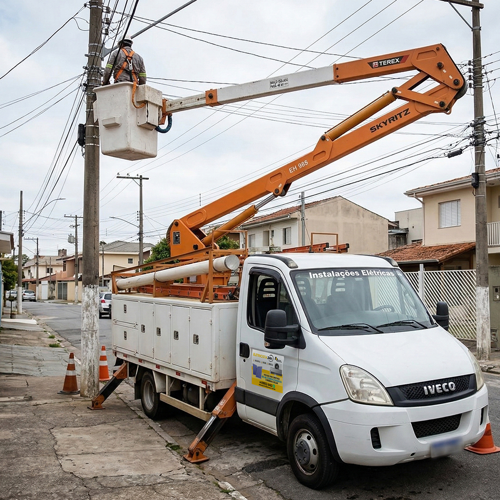 Serviço eletromecânico e manutenção em rede elétrica realizado por equipe técnica em Curitiba