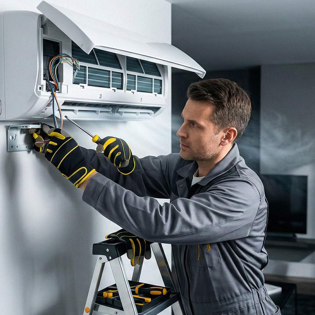 Instalação profissional de ar condicionado realizada por eletricista em Curitiba