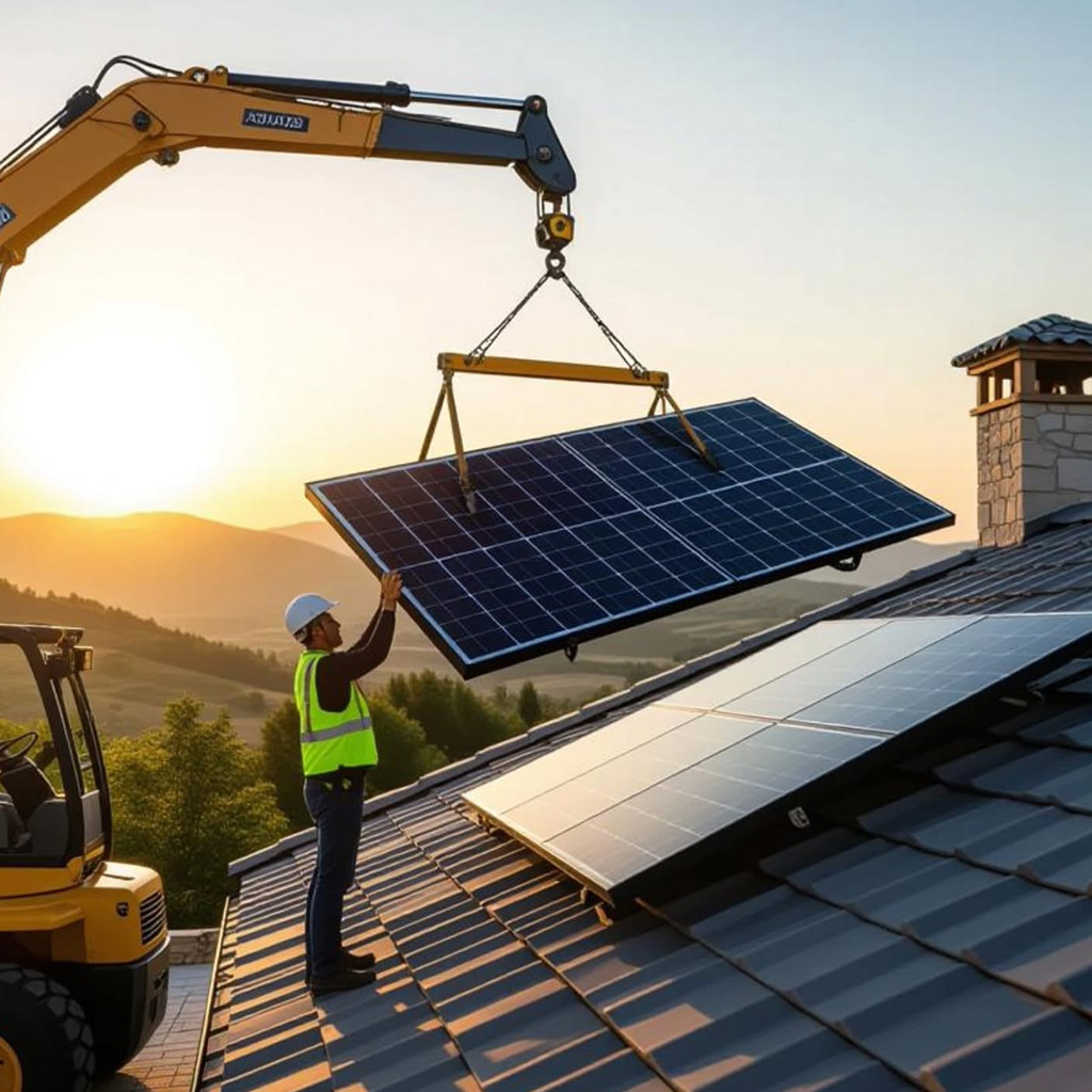 Instalação de placas de energia solar em telhado residencial em Curitiba